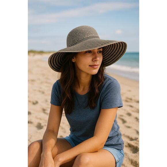 Daniele Meucci Black and Tan Paper Straw Sun Hat Women's One Size - Picture 1 of 12